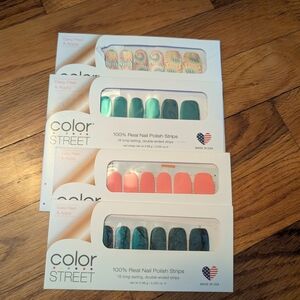 Color Street Teal, Coral, and Multicolor Nail Strips